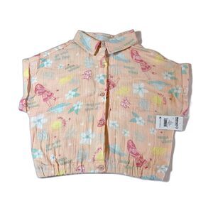 Disney Moana Girls Crop Top Blouse Ocean Vibes Button Down Size L 10-12 NWT